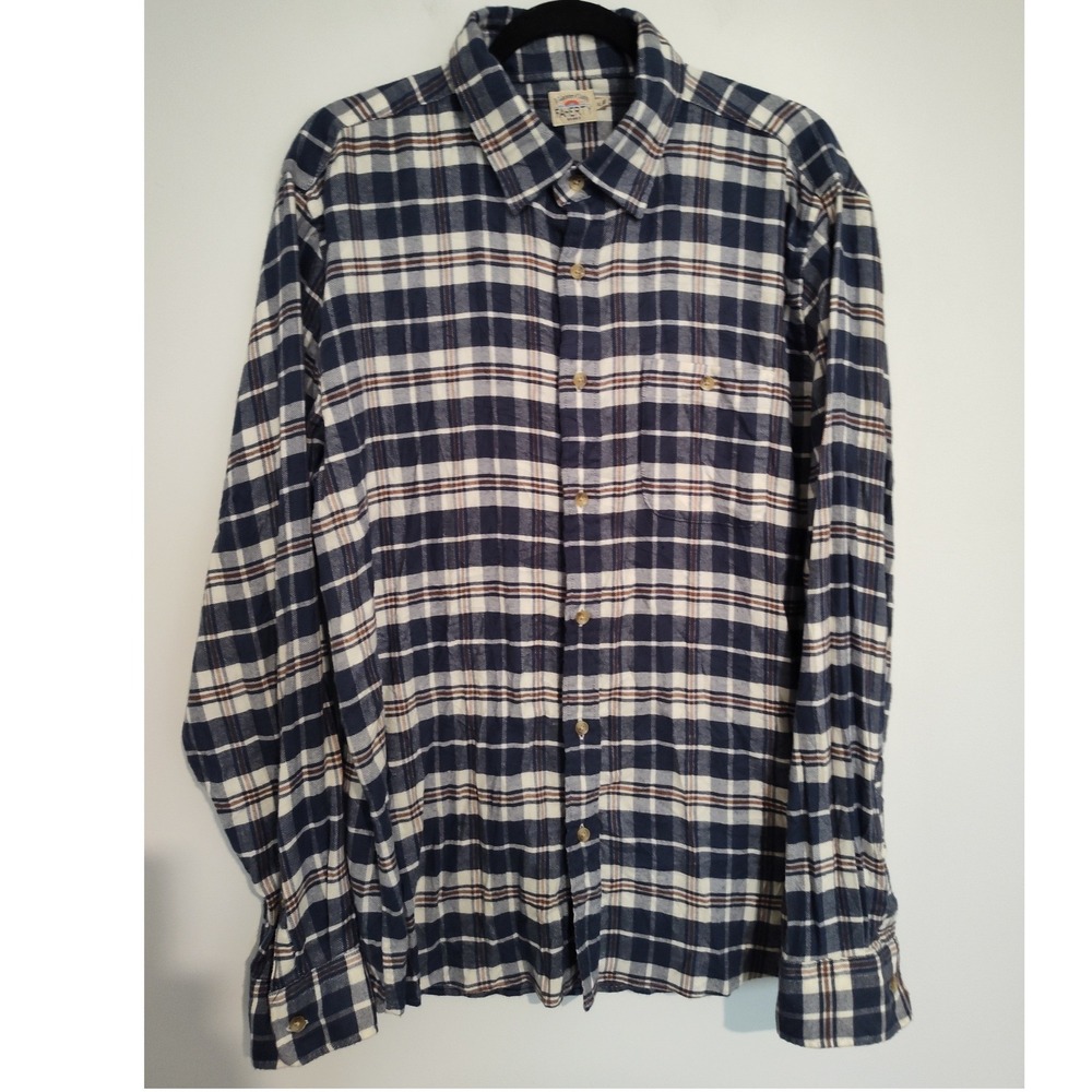 Faherty Brand MenXL Navy Blue White PlaidFlannel Button Down Supima Cotton Shirt